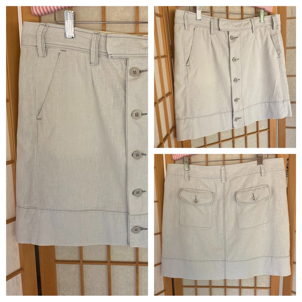 Anthropologie Paper Boy Linen Cotton Blend Button Down Mini Skirt SZ 10
